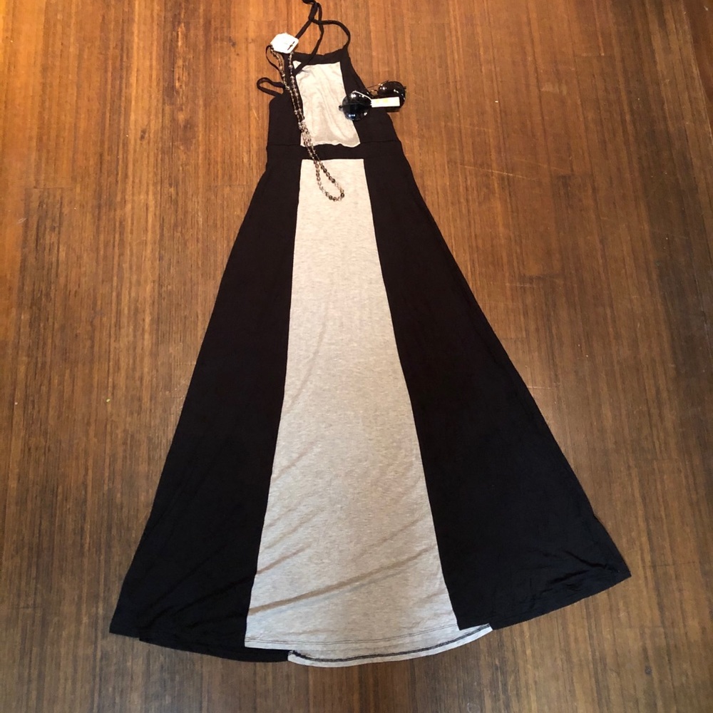 Black and grey halter maxi dress